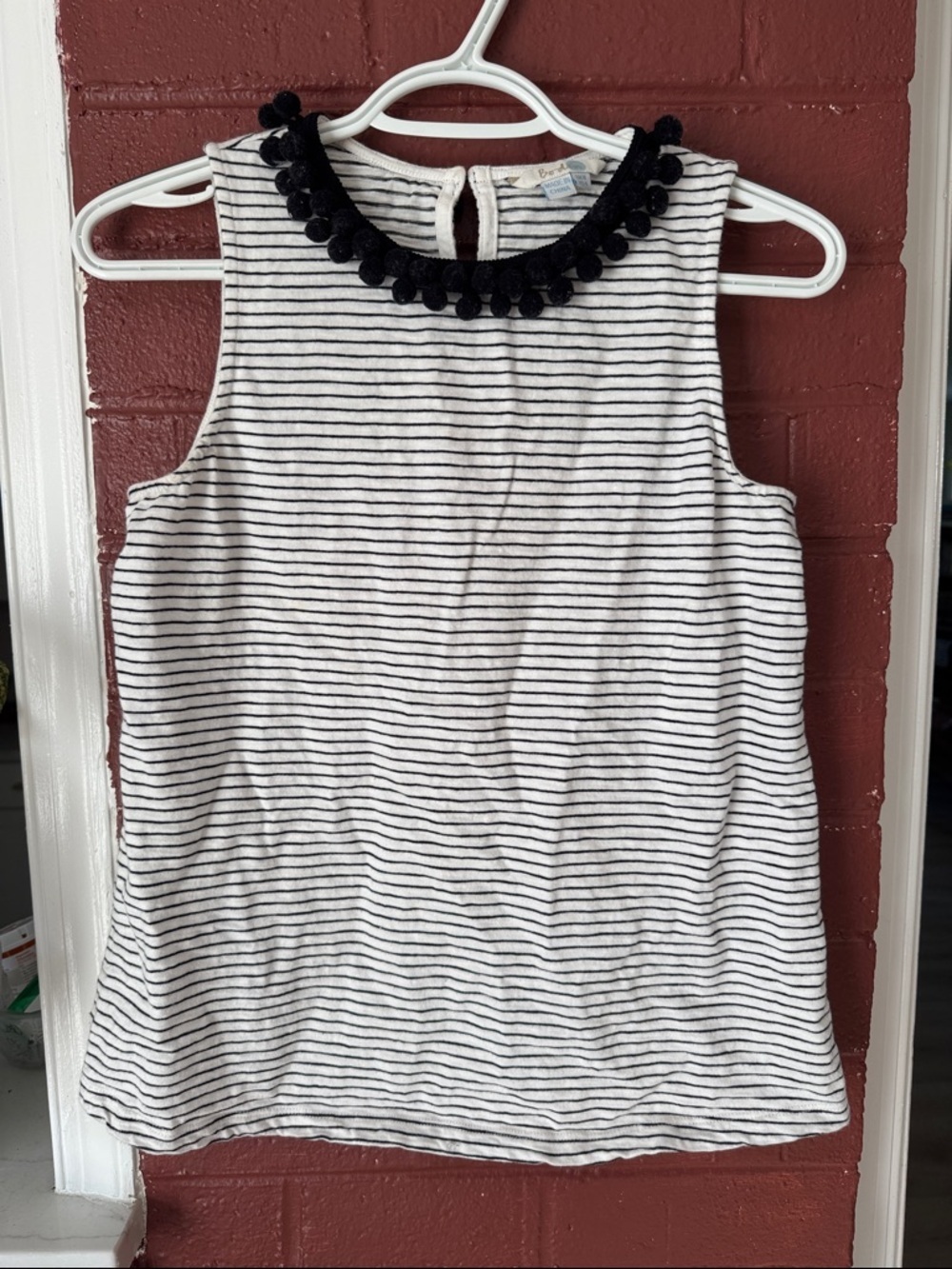 Boden Striped Sleeveless Tank with Pom-Trim Neckline Size 4